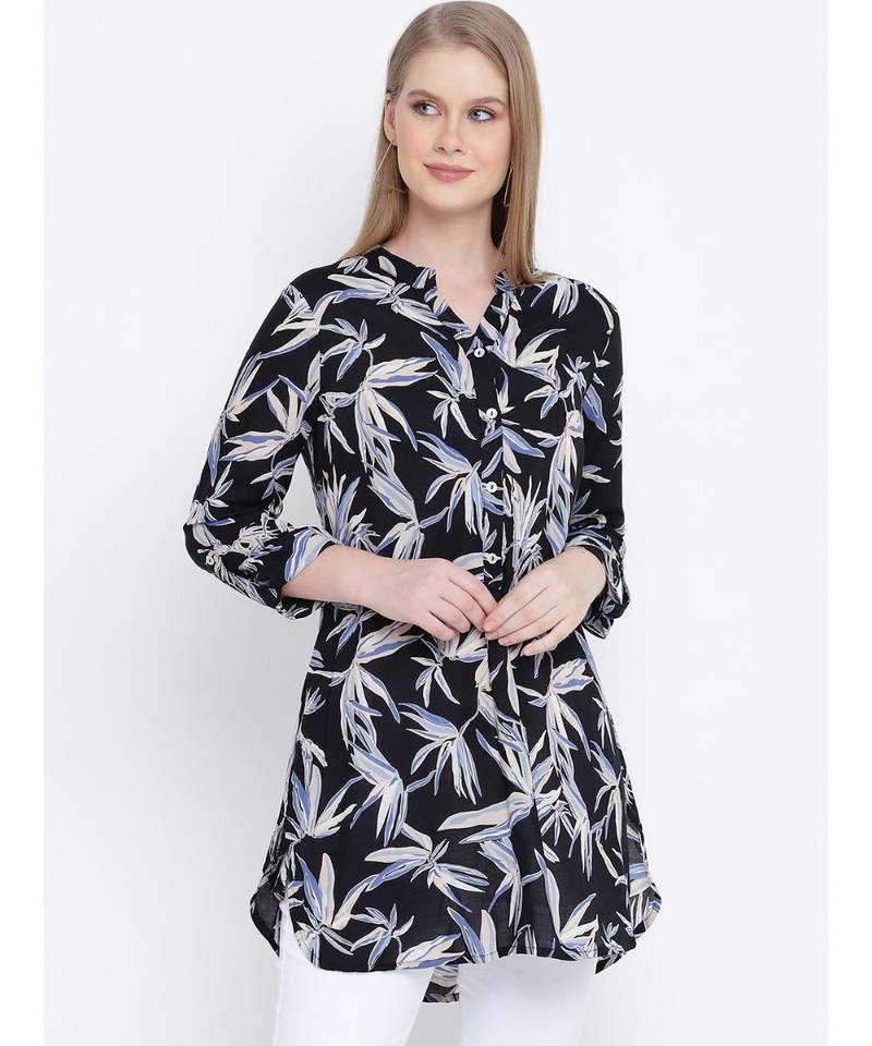 Sensational black lavender print casual tunic