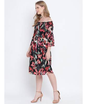 Blazzy indigo floral printed  bardot women casual dress 2