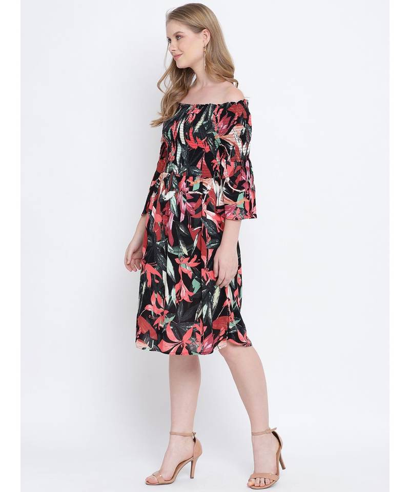 Blazzy indigo floral printed  bardot women casual dress