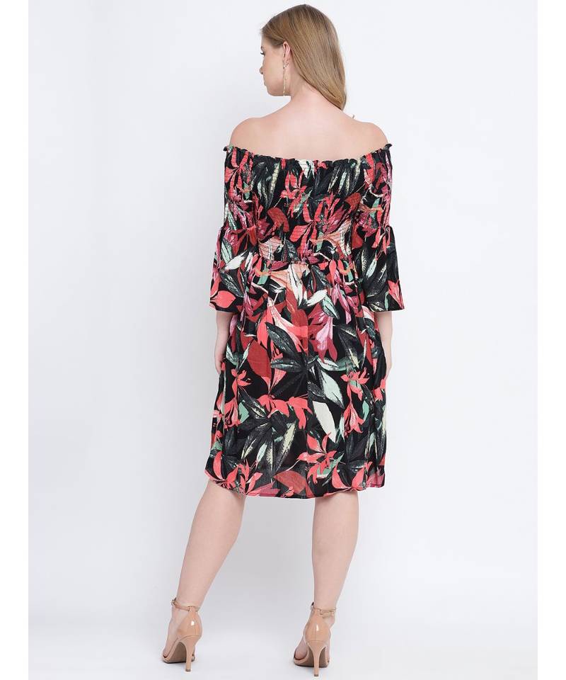 Blazzy indigo floral printed  bardot women casual dress