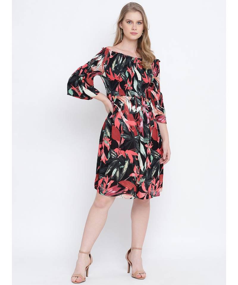 Blazzy indigo floral printed  bardot women casual dress