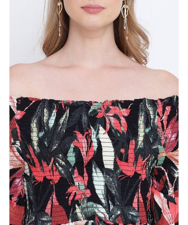 Blazzy indigo floral printed  bardot women casual dress