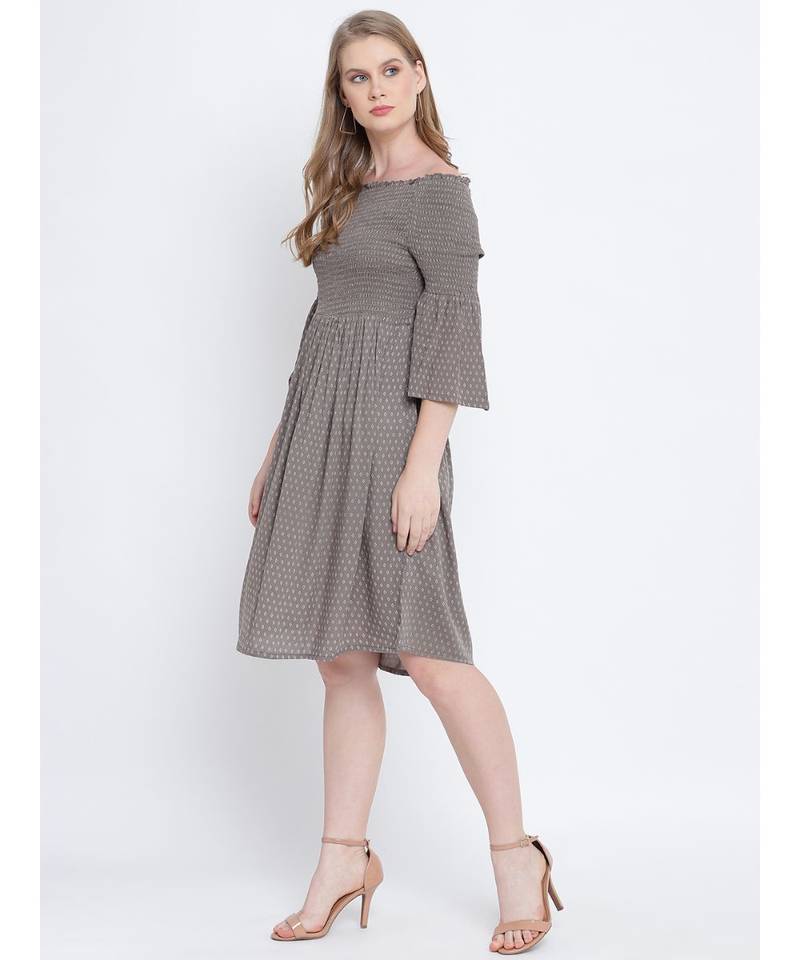 Glamorious grey solid bardot women casual dress