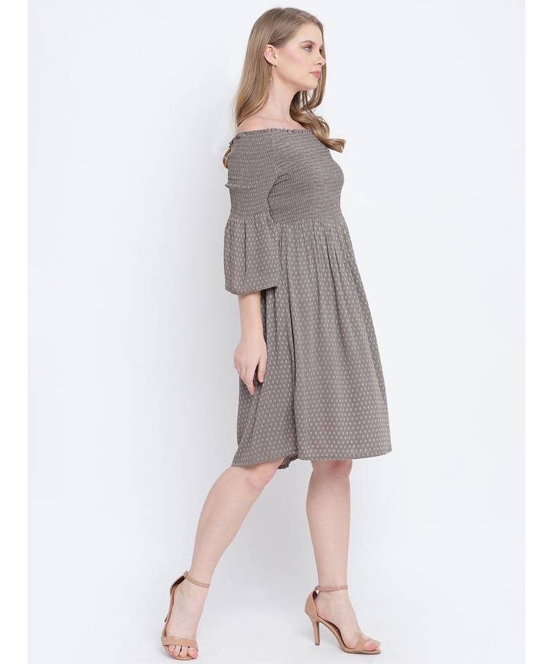 Glamorious grey solid bardot women casual dress