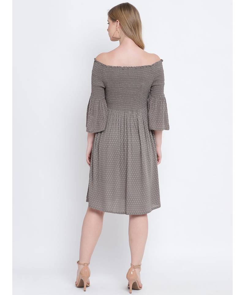 Glamorious grey solid bardot women casual dress