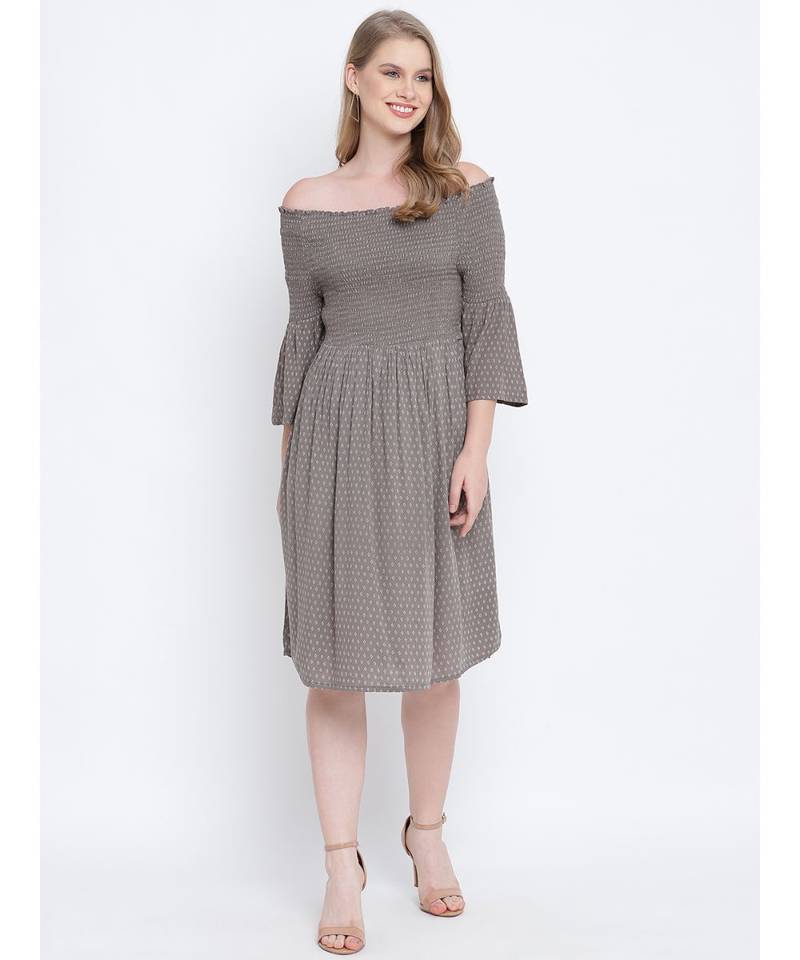 Glamorious grey solid bardot women casual dress