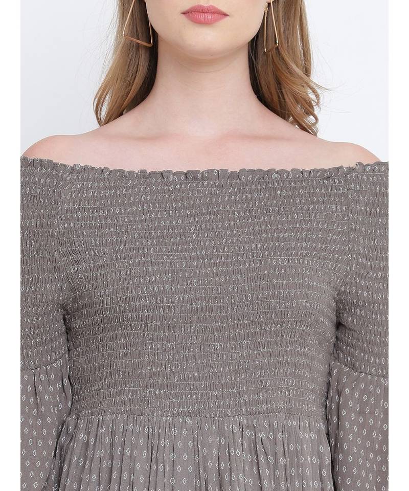 Glamorious grey solid bardot women casual dress