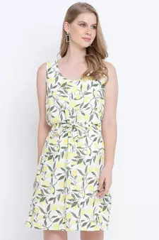 Oxolloxo solid streak yellow knot up dress for women