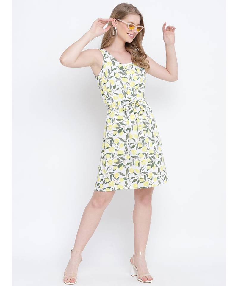 Oxolloxo solid streak yellow knot up dress for women