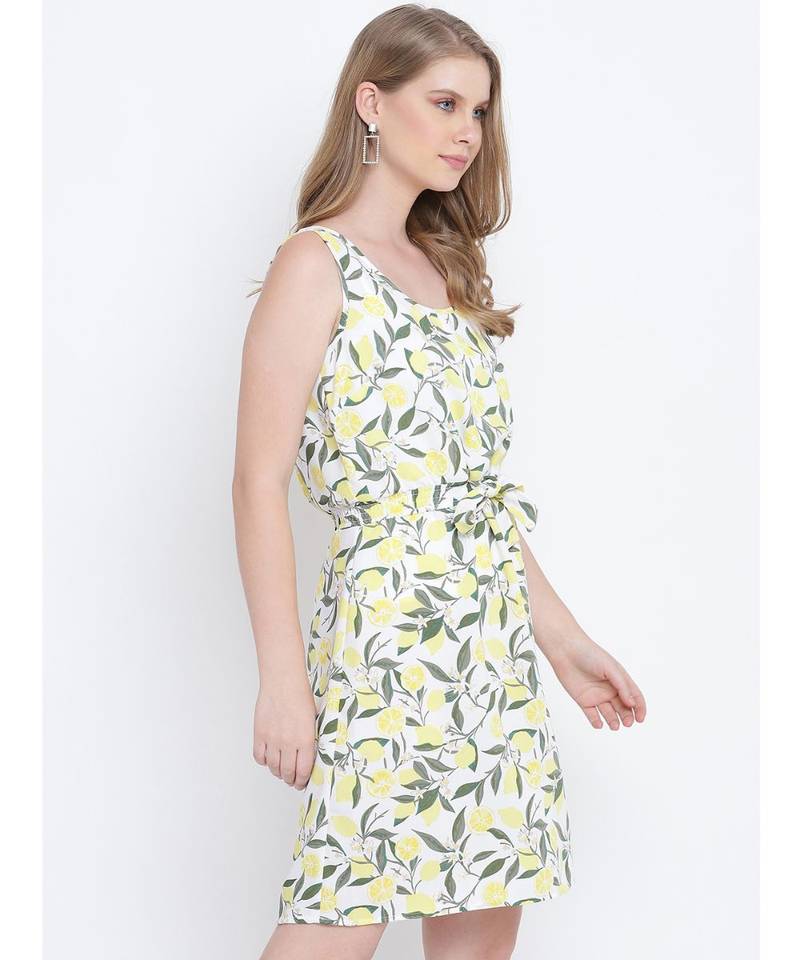 Oxolloxo solid streak yellow knot up dress for women