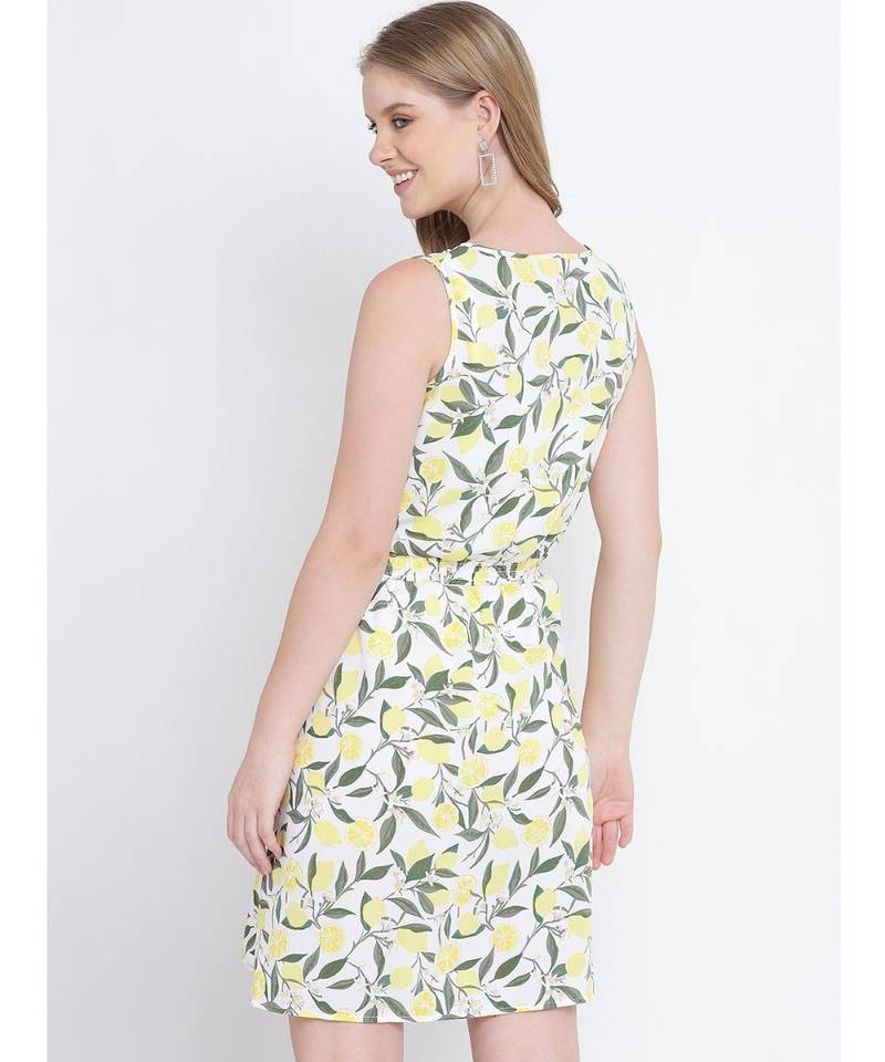 Oxolloxo solid streak yellow knot up dress for women