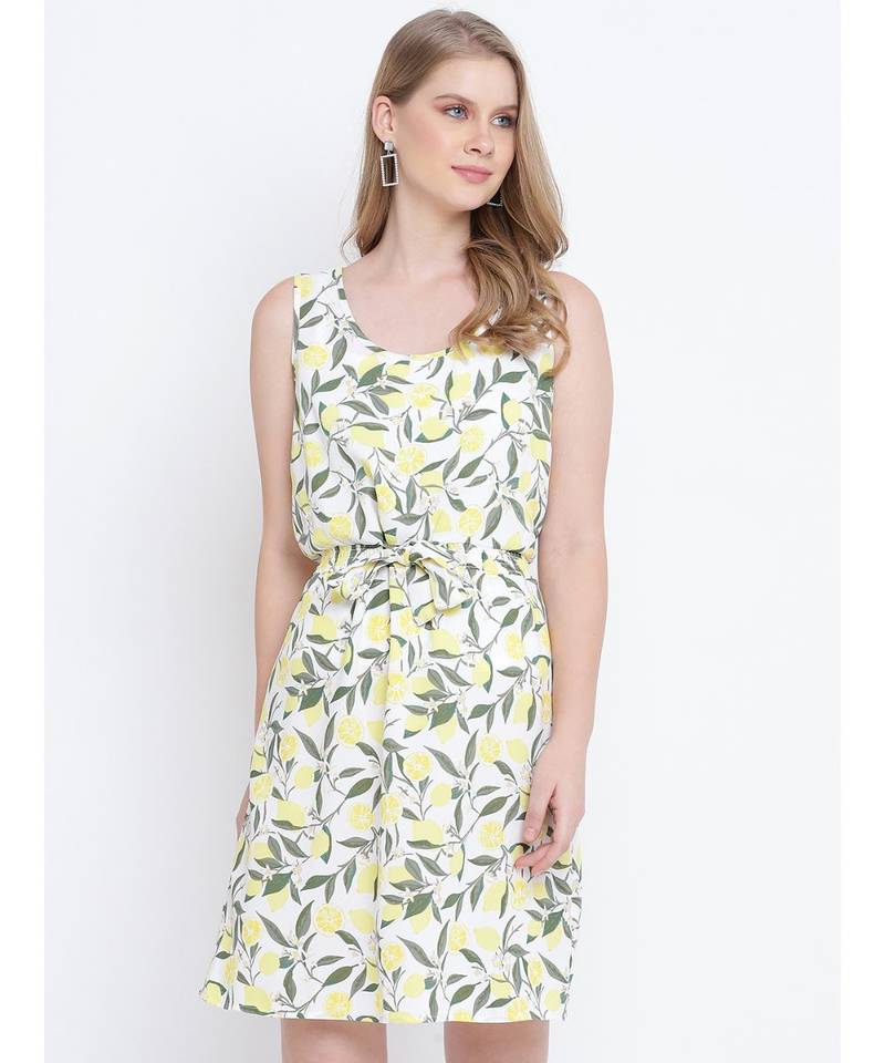 Oxolloxo solid streak yellow knot up dress for women