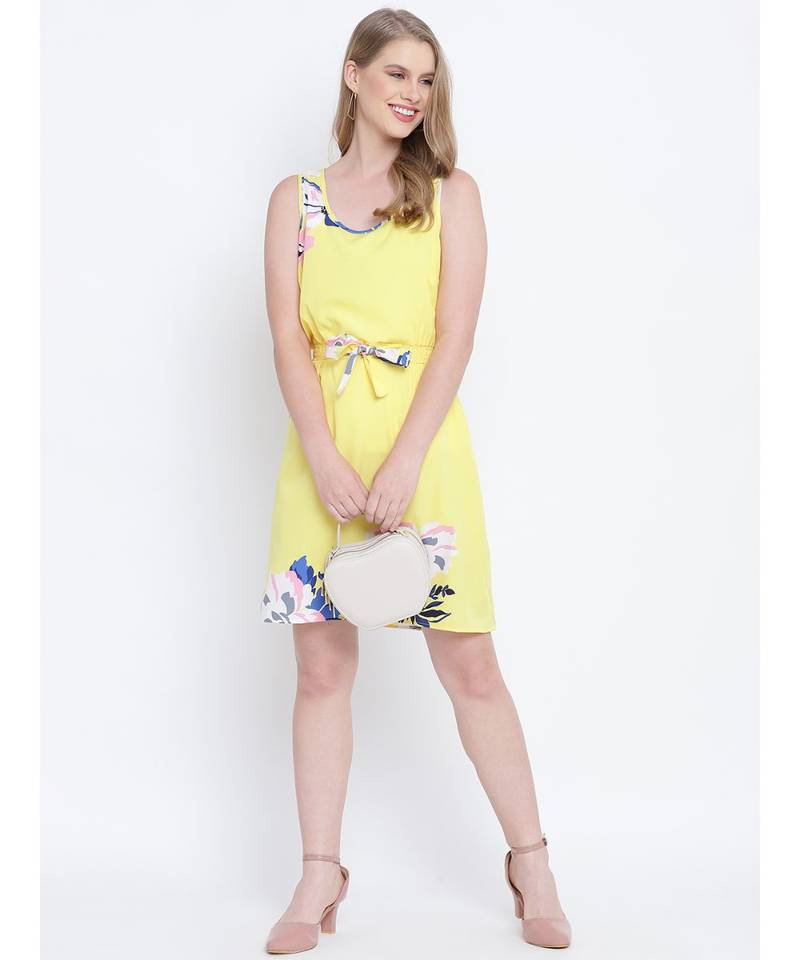 Bedazzle yellow knot up women dress