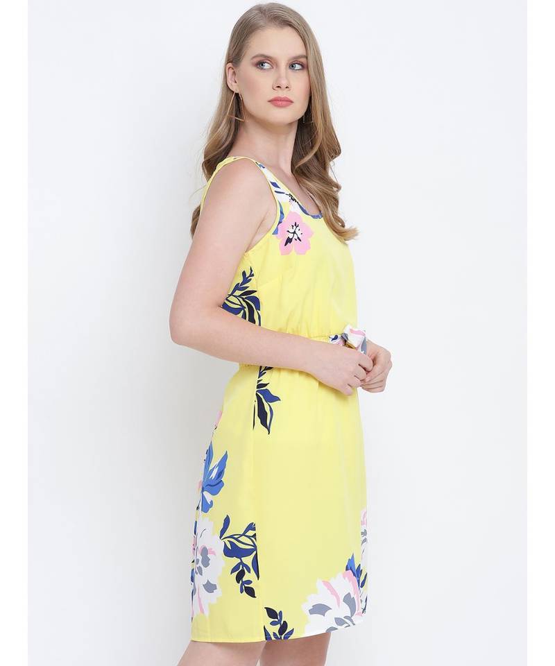 Bedazzle yellow knot up women dress