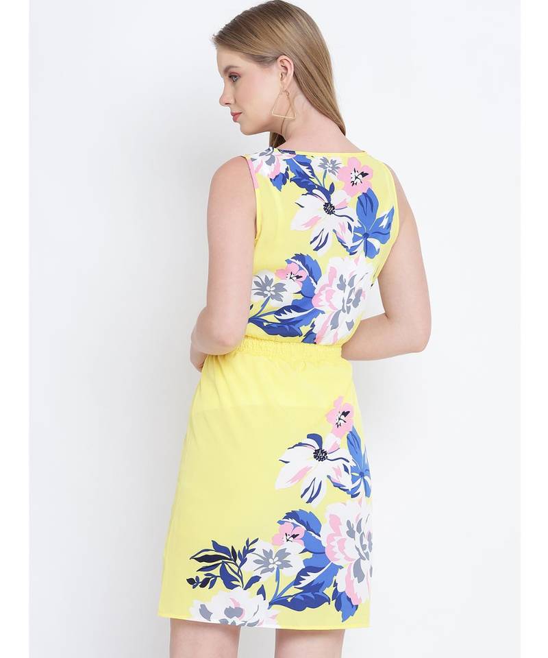 Bedazzle yellow knot up women dress