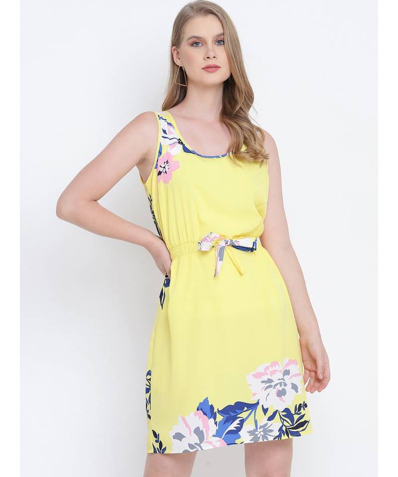 Bedazzle yellow knot up women dress