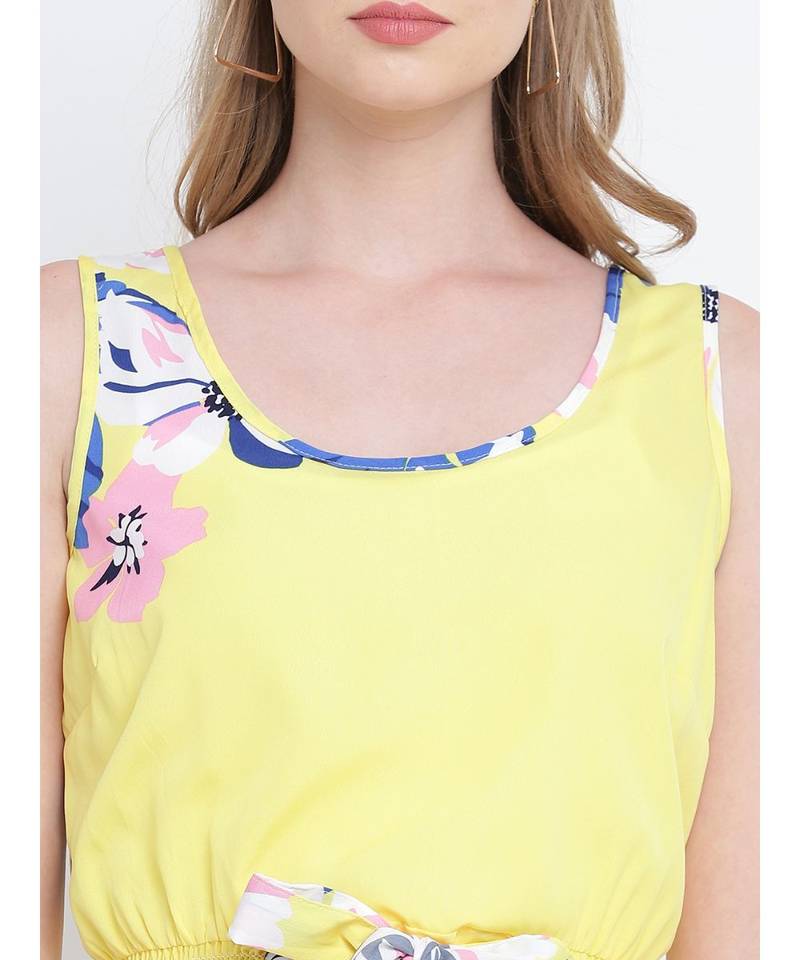 Bedazzle yellow knot up women dress