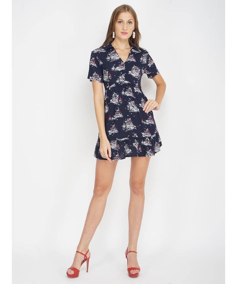 Navy Chunky Printed Women's Tunic