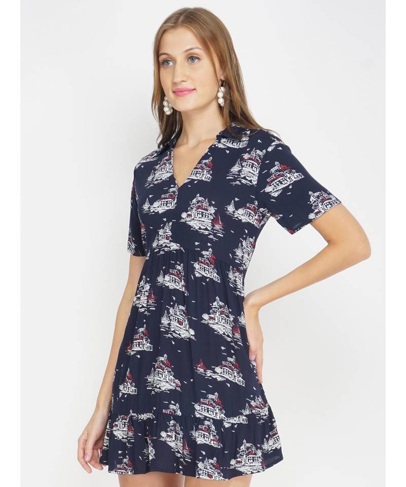 Navy Chunky Printed Women's Tunic