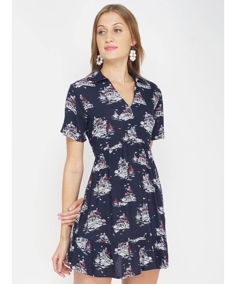 Navy Chunky Printed Women's Tunic