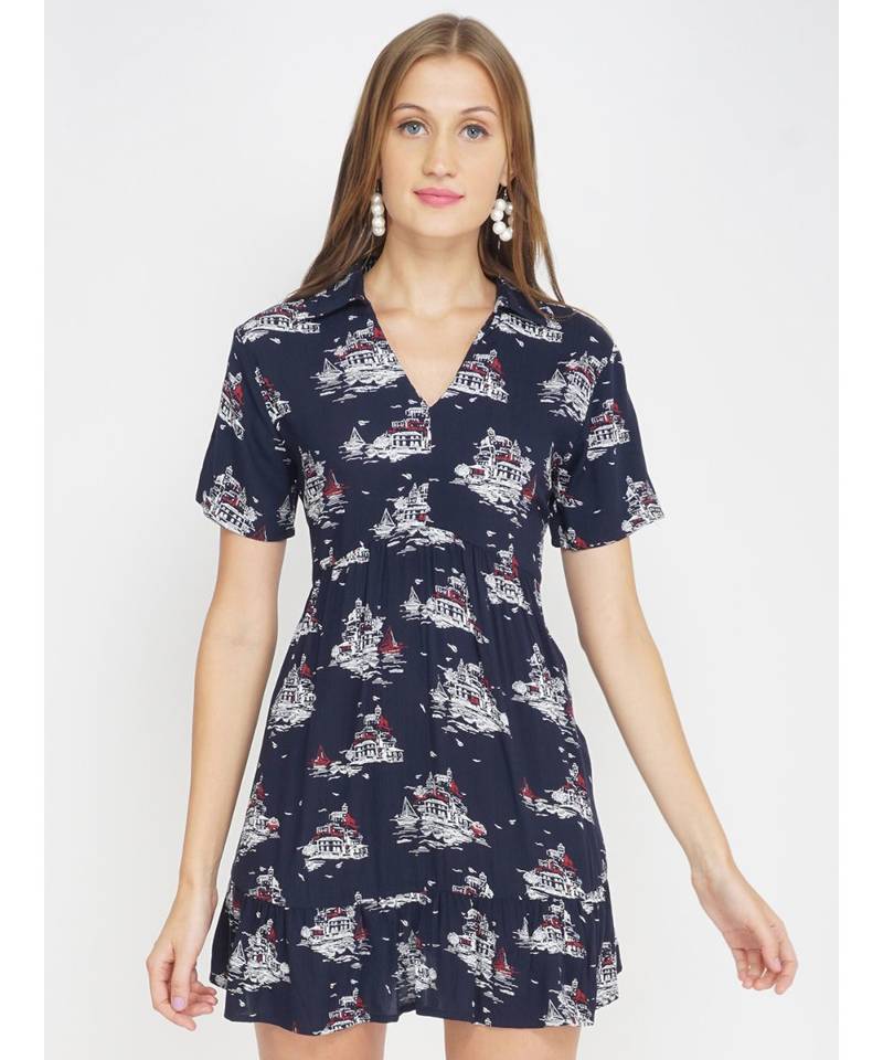 Navy Chunky Printed Women's Tunic