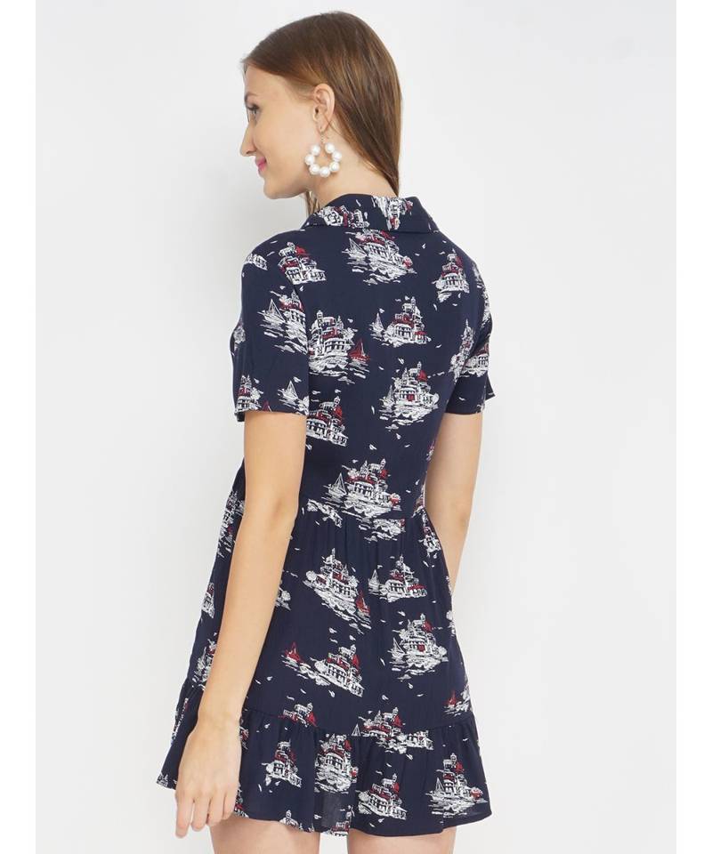 Navy Chunky Printed Women's Tunic