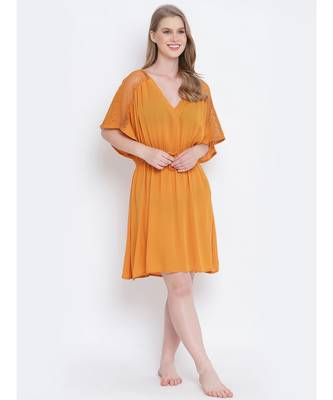 Majestic mustard laced up women nightwear dress 1