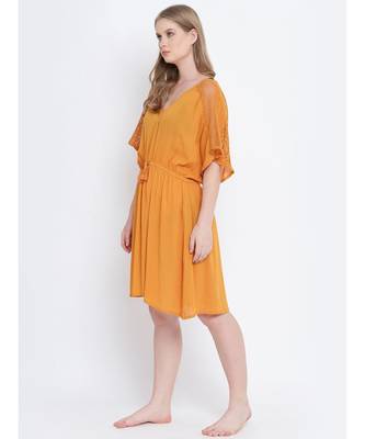 Majestic mustard laced up women nightwear dress 2