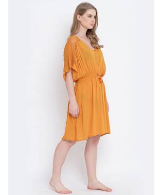 Majestic mustard laced up women nightwear dress 3
