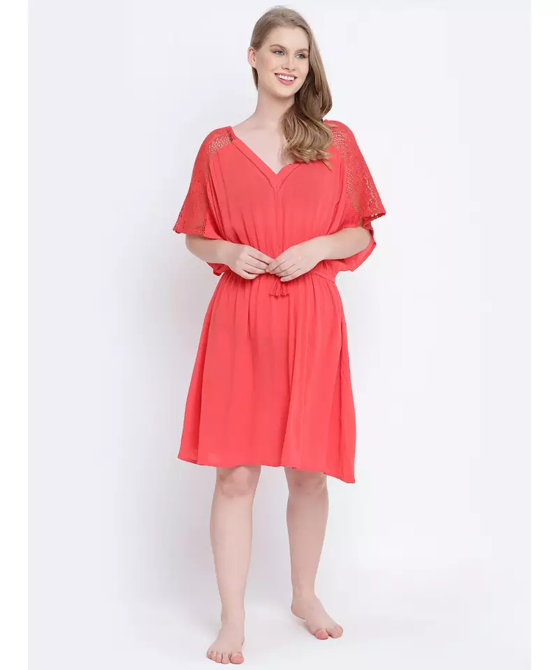 Shapple red  laced up women nightwear dress