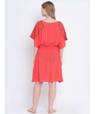 Shapple red  laced up women nightwear dress 4