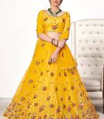 Mesmerizing Yellow Net Embroidered Choli Blouse With Lehenga Ghagra With Dupatta