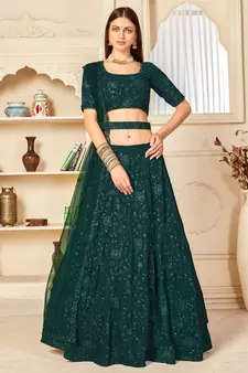 Green embroidered georgette semi stitched lehenga