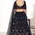 Navy-blue embroidered net semi stitched party lehenga