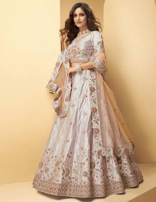 Light-purple embroidered silk semi stitched lehenga 1