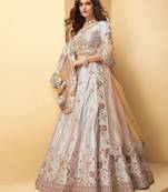 Light-purple embroidered silk semi stitched lehenga