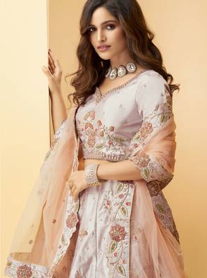 Light-purple embroidered silk semi stitched lehenga 2