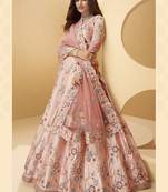 Pink embroidered silk semi stitched lehenga