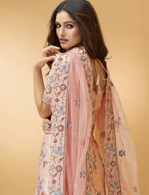 Pink embroidered silk semi stitched lehenga 3