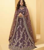 Light-wine embroidered net semi stitched lehenga