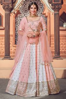 Light-pink embroidered georgette semi stitched lehenga