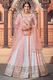 Light-pink embroidered georgette semi stitched lehenga