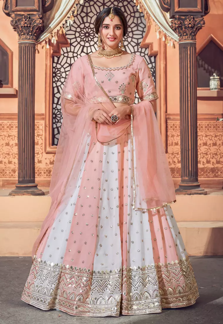 Light-pink embroidered georgette semi stitched lehenga
