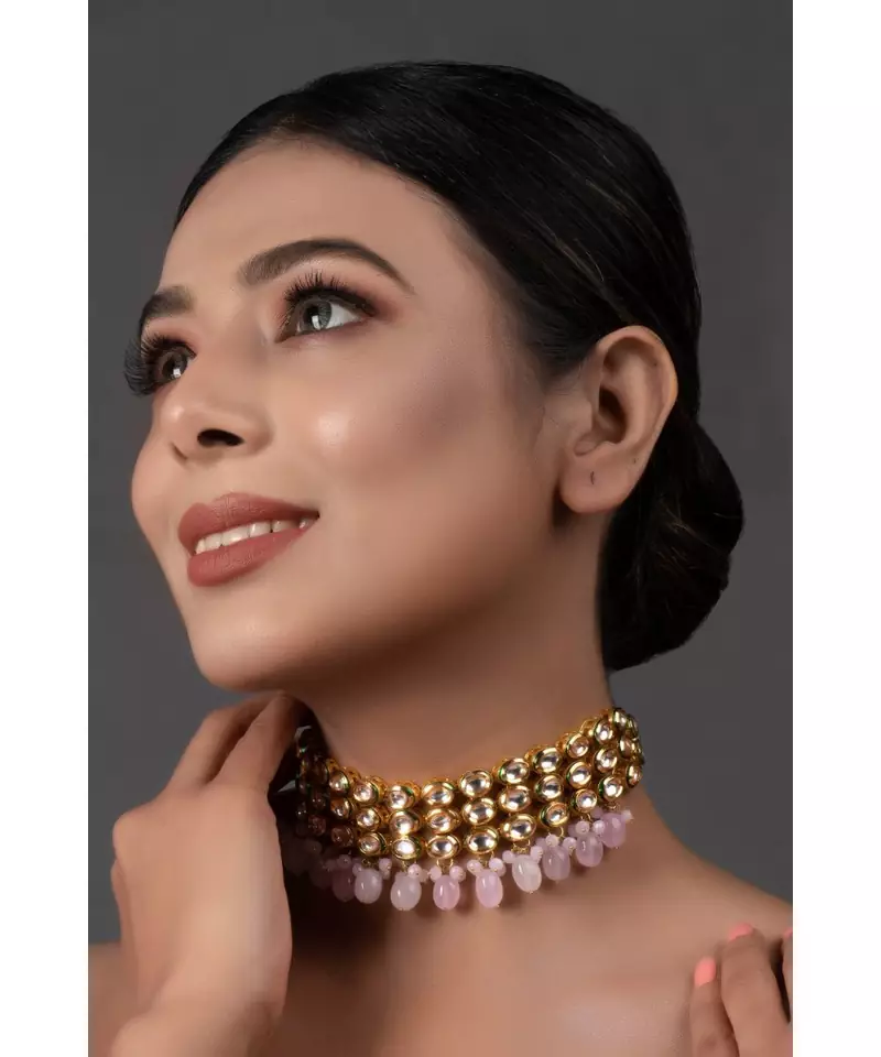 Pink Gold Tone Kundan Choker