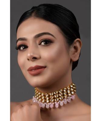 Pink Gold Tone Kundan Choker 5