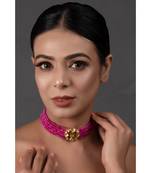 Pink Gold Tone Kundan Beaded Choker Necklace