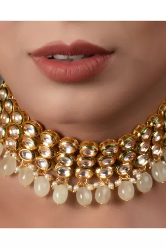 Ivory Beaded Handcrafted Kundan Choker