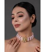 Pastel Pink mahroon beaded Gold Tone Kundan Inspired choker