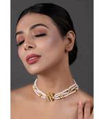 White Gold Tone Kundan Onyx Choker 
