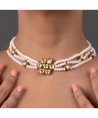 White Gold Tone Kundan Onyx Choker  2